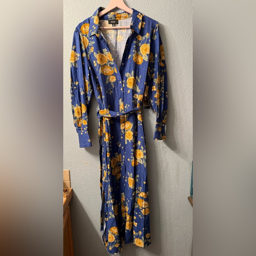 MSK Blue and Yellow Floral Dress nwt size X-Large